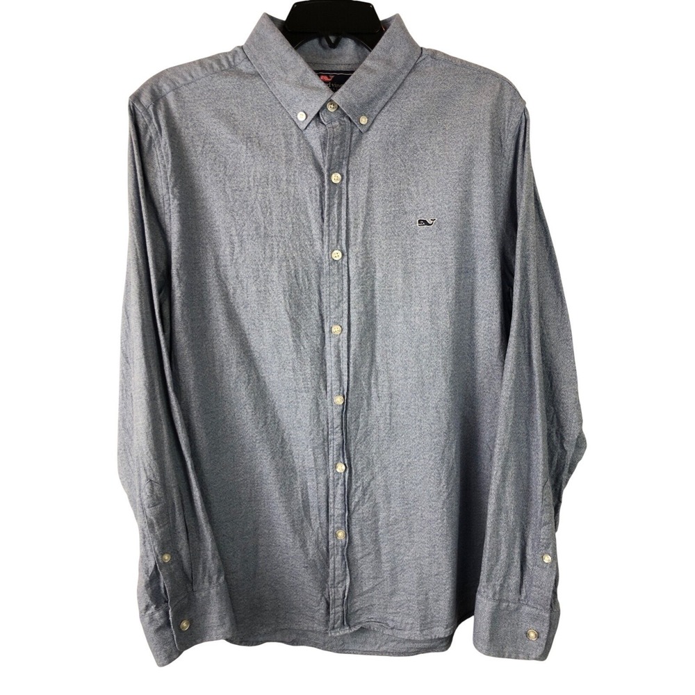 Vineyard Vines Mens Whale Shirt Size Large Slim Fit 100% Cotton Solid Blue A74